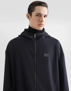 Hooded woolen jacket with tag