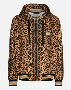 Hoodie with leopard-print Crespo and tag