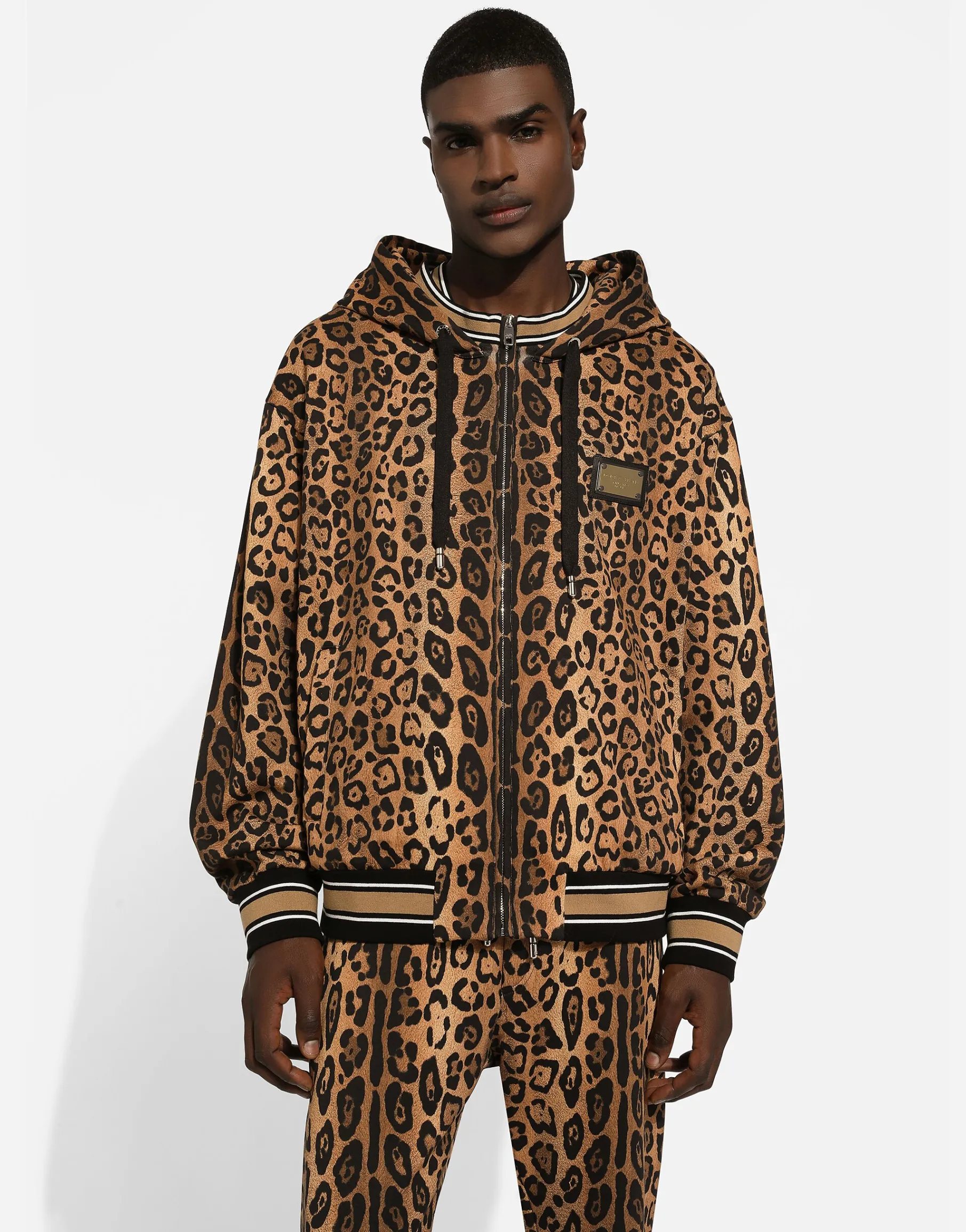 Hoodie with leopard-print Crespo and tag