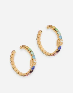 Hoop earrings with DG logo and colorful rhinestones