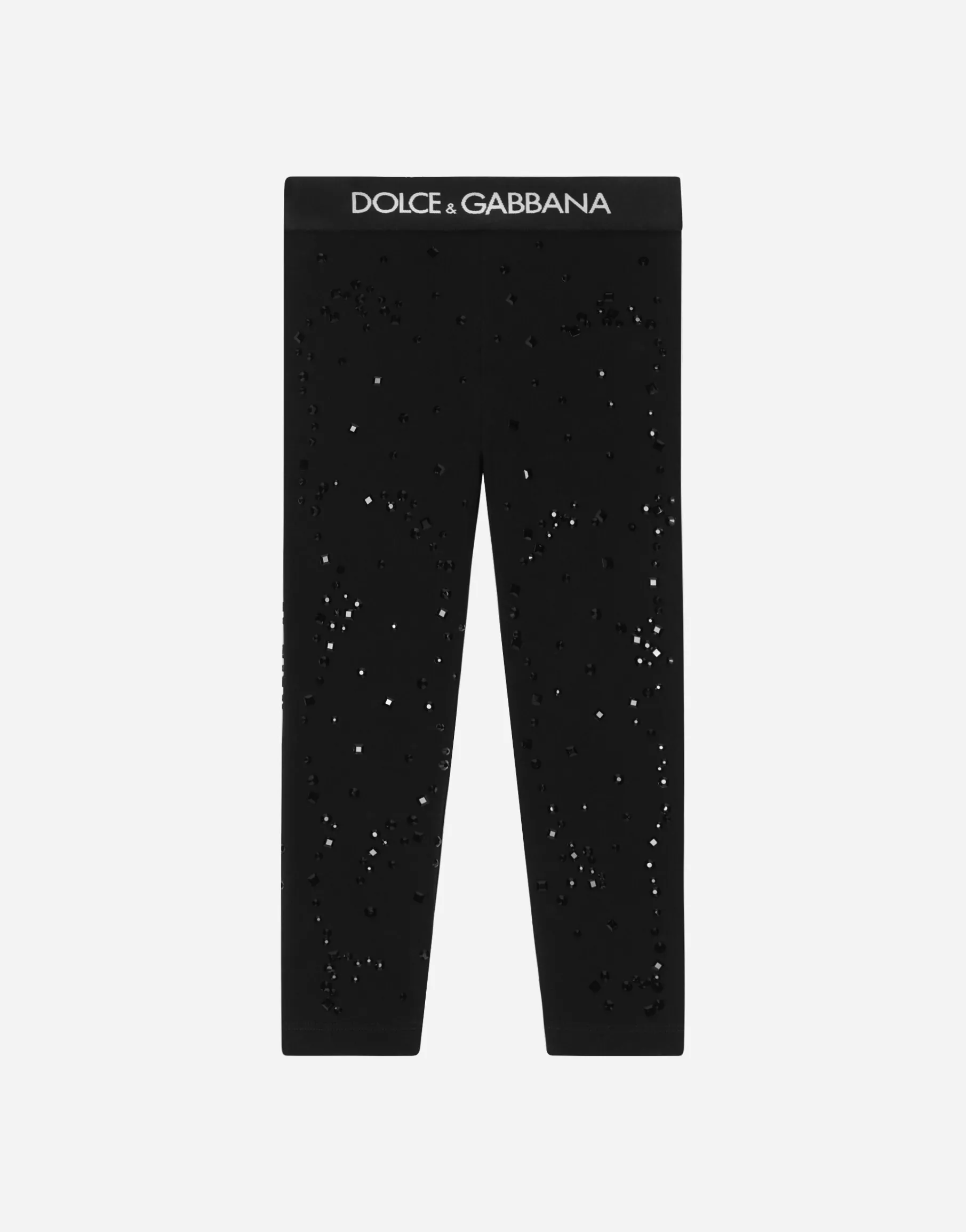 Interlock leggings with fusible rhinestones