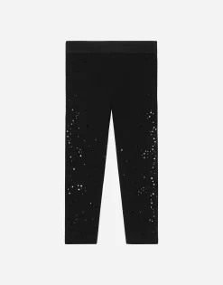 Interlock leggings with fusible rhinestones