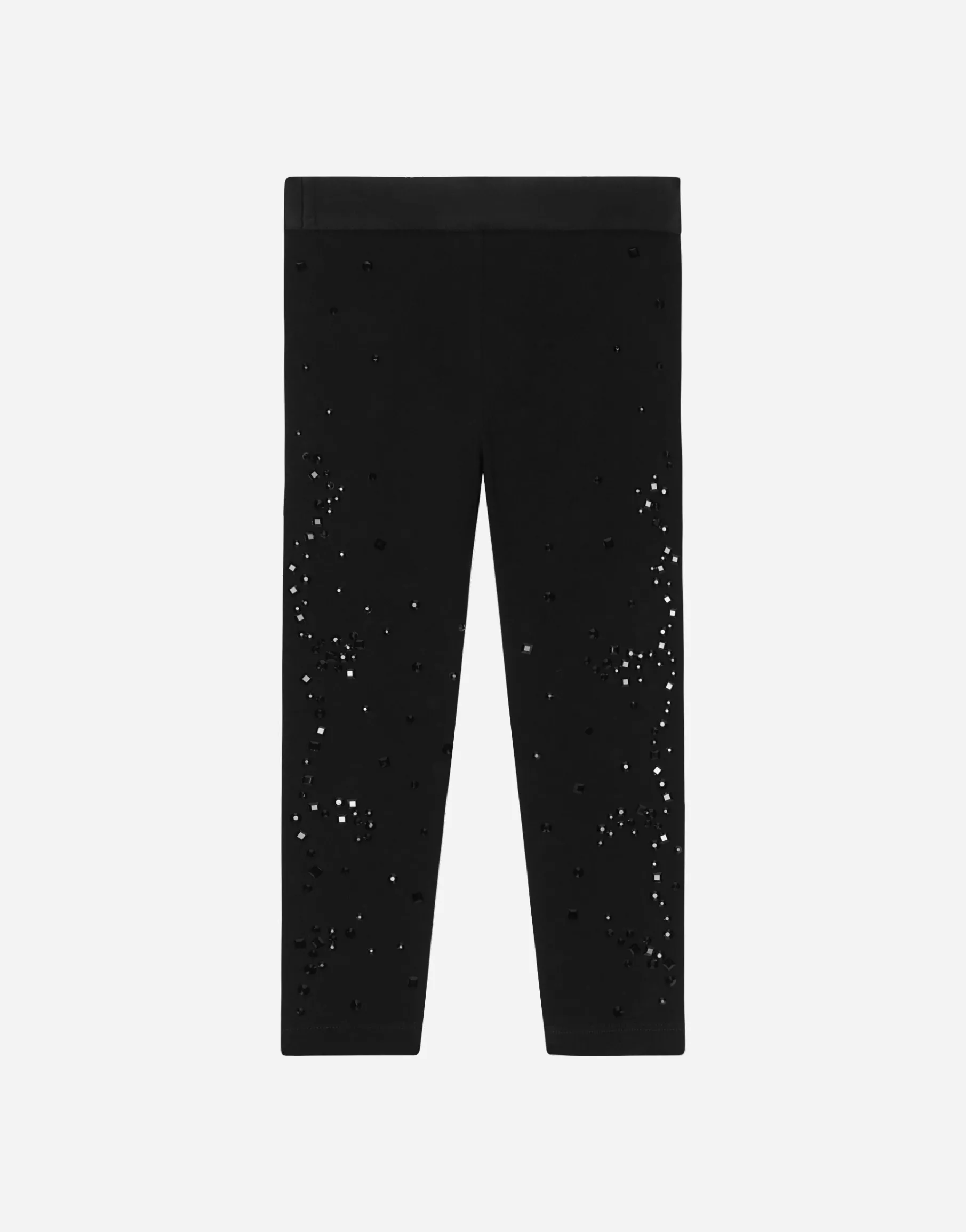 Interlock leggings with fusible rhinestones