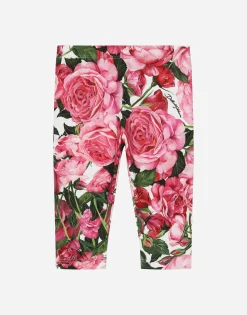 Interlock leggings with rose print over a white background