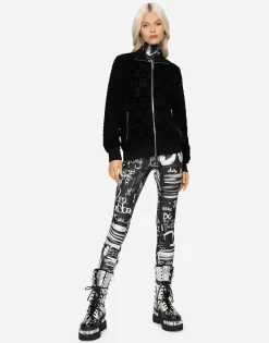 Jacquard jersey sweatshirt with all-over DG detail and zipper