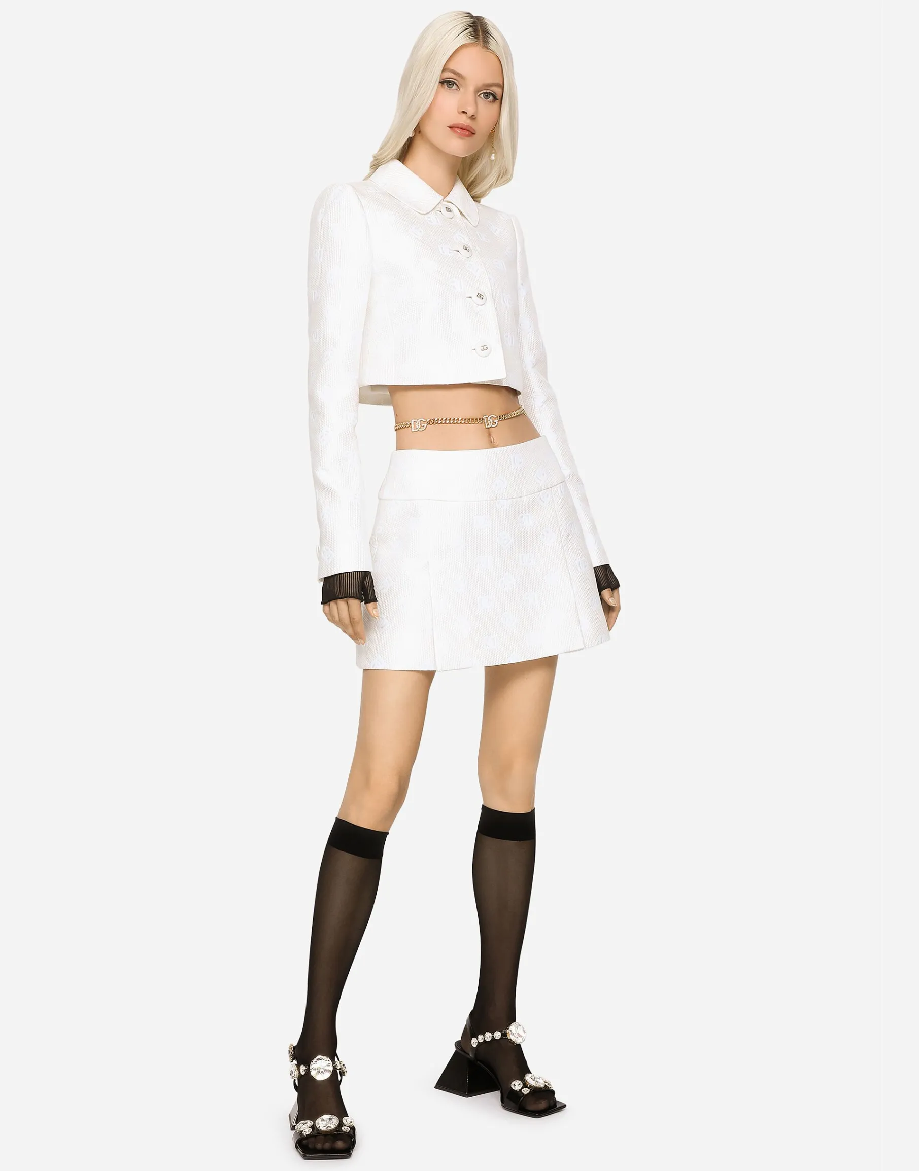 Jacquard miniskirt with all-over DG logo