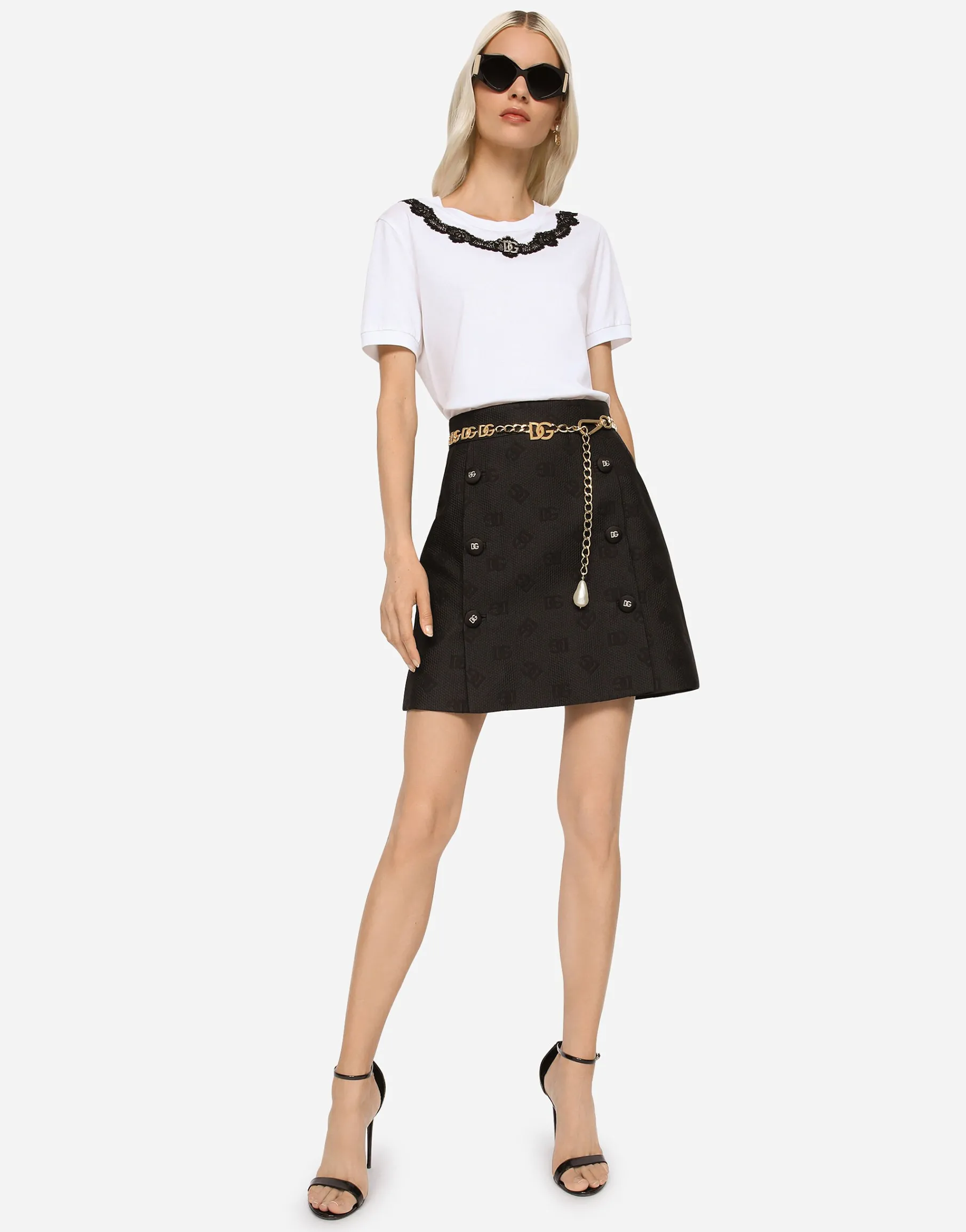 Jacquard miniskirt with all-over DG logo