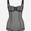 Jacquard tulle balconette-bra bodysuit