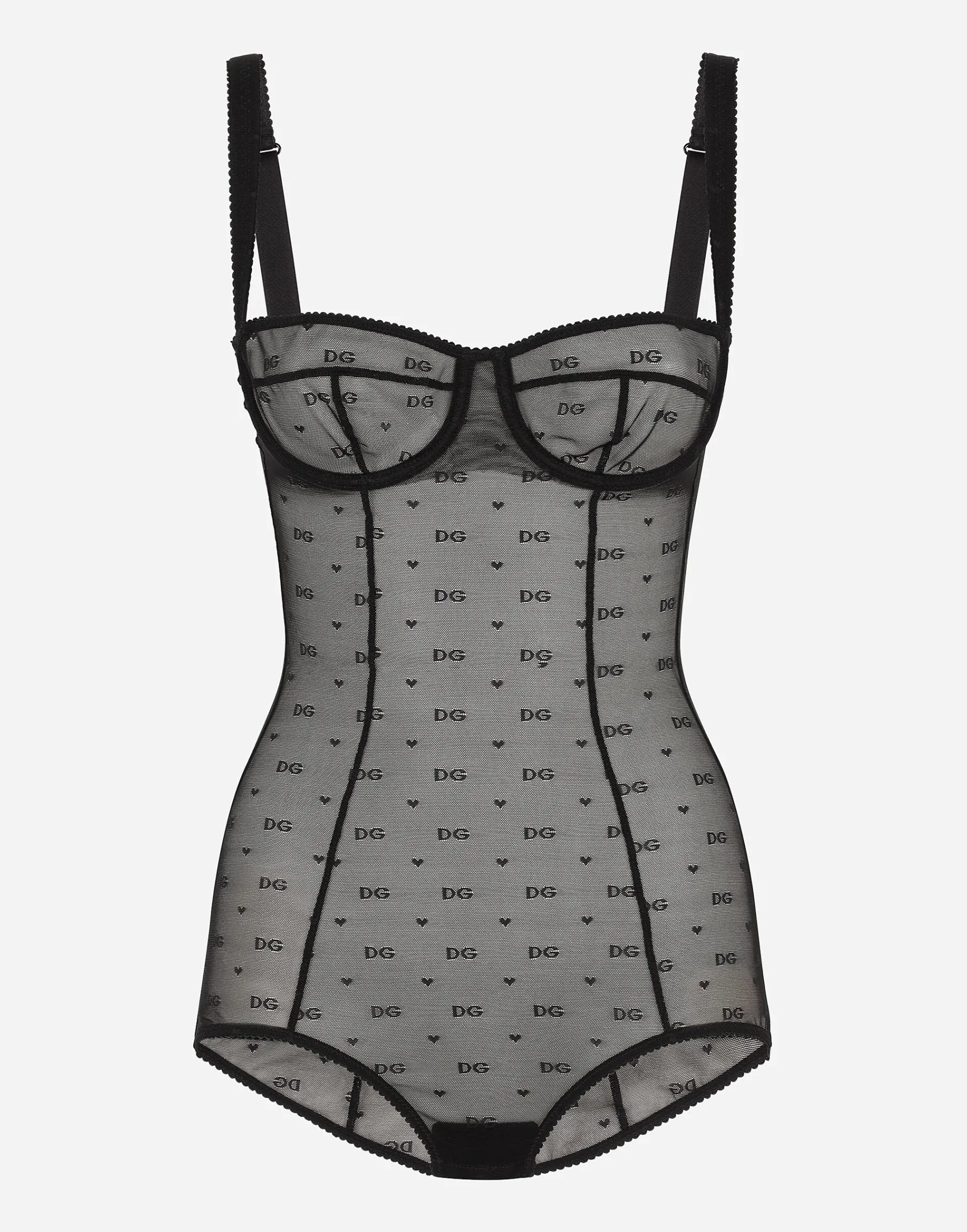 Jacquard tulle balconette-bra bodysuit