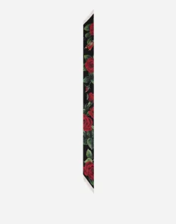 Jacquard twill headscarf with DG log and rose print (6x100)