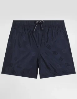 Jacquard-print fabric swim trunks with DG logo print