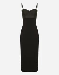 Jersey and satin calf-length dress