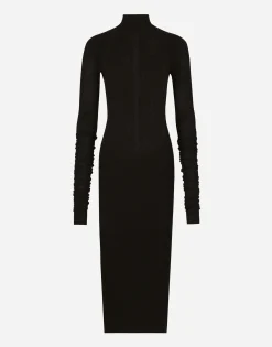 Jersey calf-length dress with Chantilly lace insert
