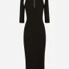 Jersey calf-length dress with cut-outs