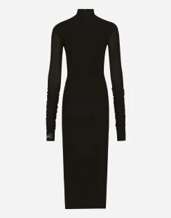 Jersey calf-length dress with Chantilly lace insert
