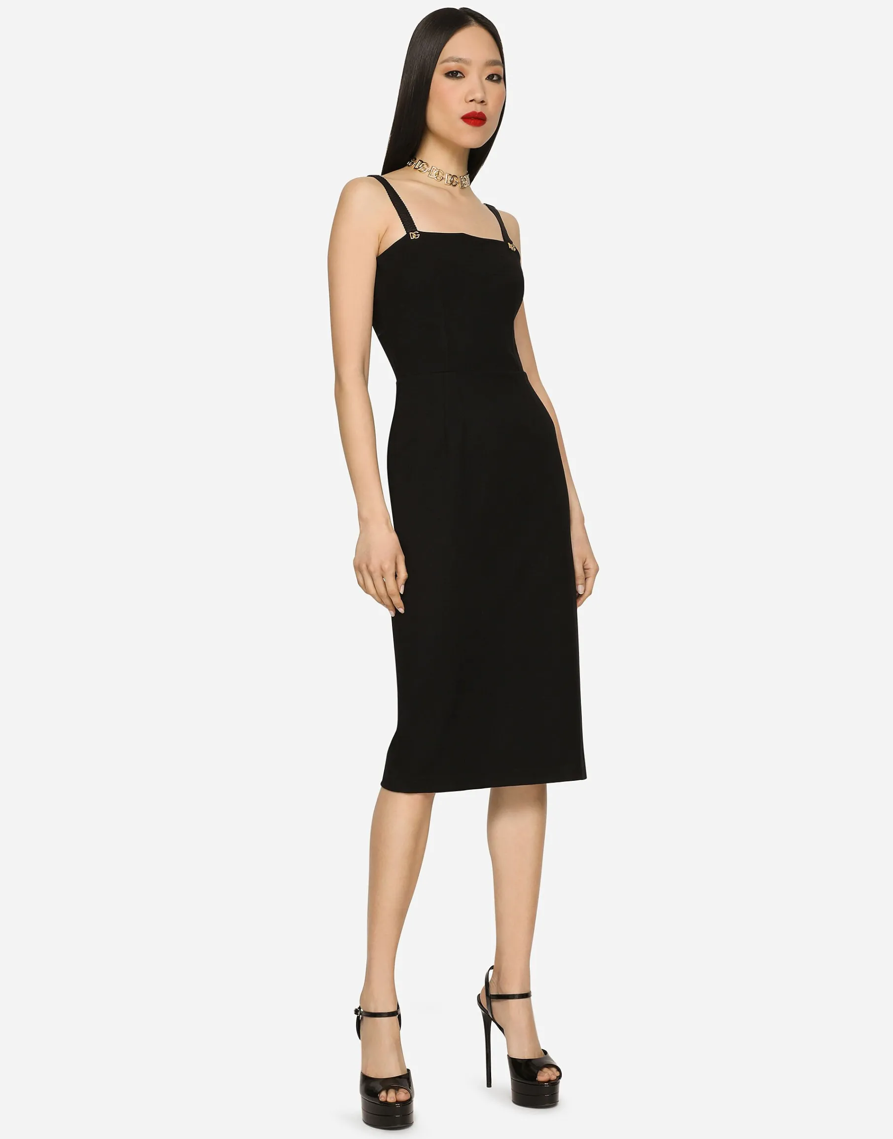 Jersey calf-length dress with DG embellishment