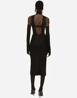Jersey calf-length dress with cut-out detailing