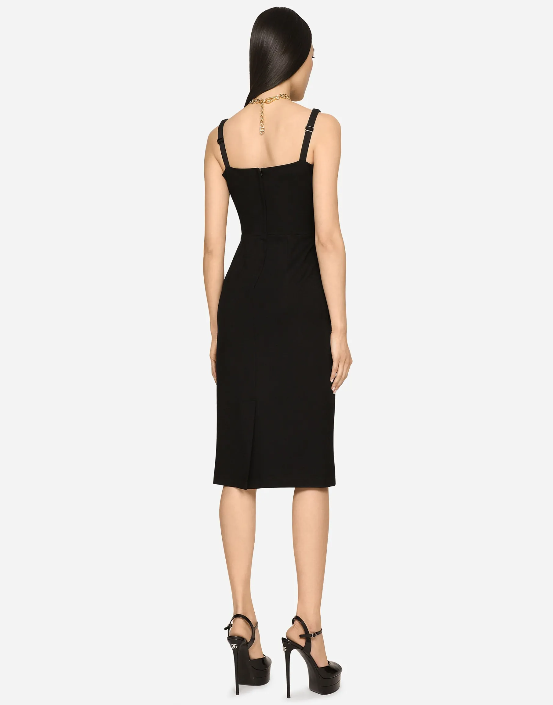Jersey calf-length dress with DG embellishment