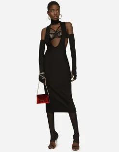 Jersey calf-length dress with cut-out detailing