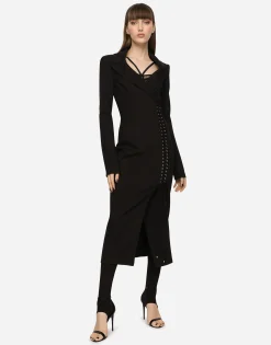 Jersey coat dress with laces and eyelets