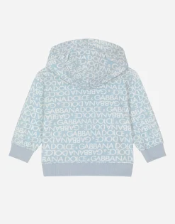 Jersey hoodie all-over logo print and patch