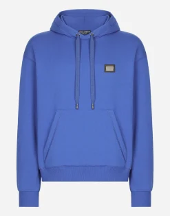 Jersey hoodie with branded tag