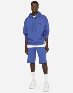 Jersey hoodie with branded tag