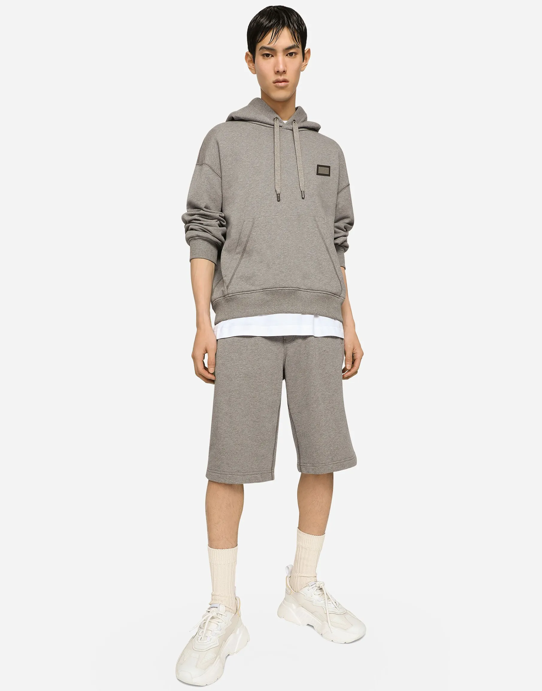 Jersey hoodie with branded tag