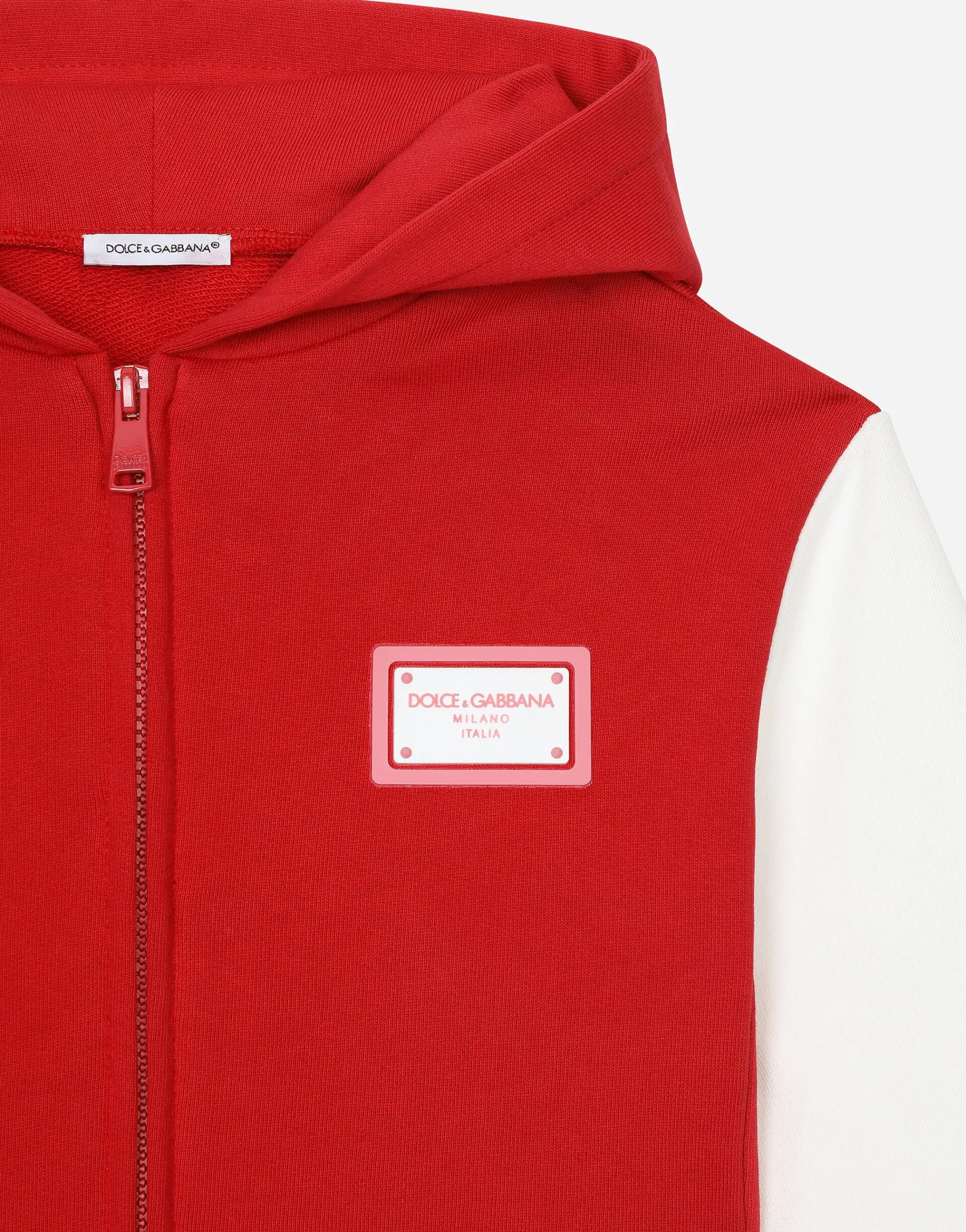 Jersey hoodie with branded tag and Dolce&Gabbana logo