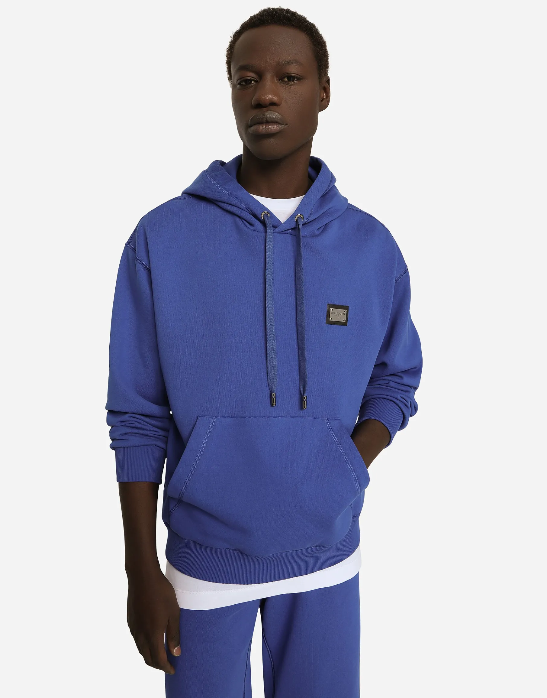Jersey hoodie with branded tag