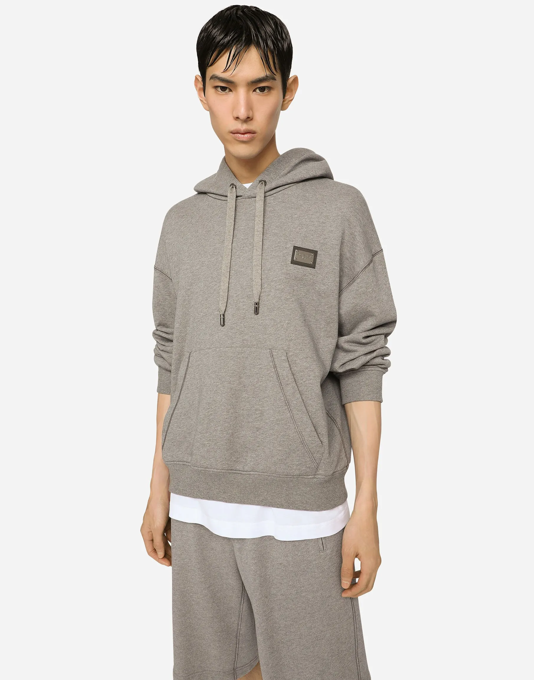 Jersey hoodie with branded tag