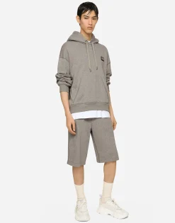 Jersey hoodie with branded tag