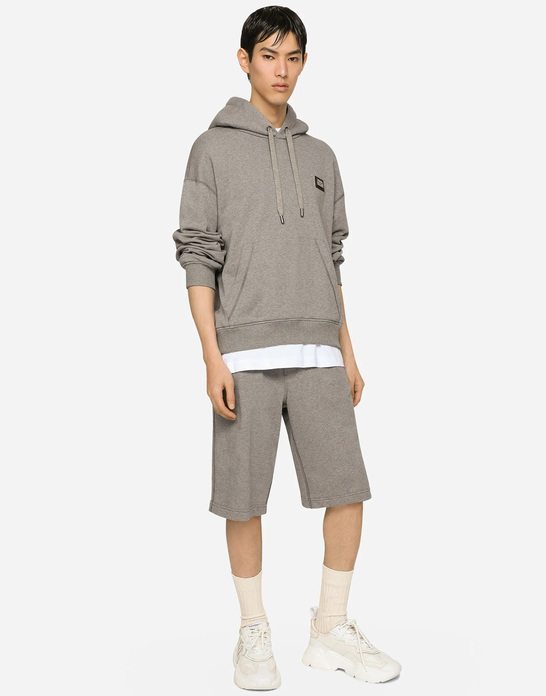 Jersey hoodie with branded tag