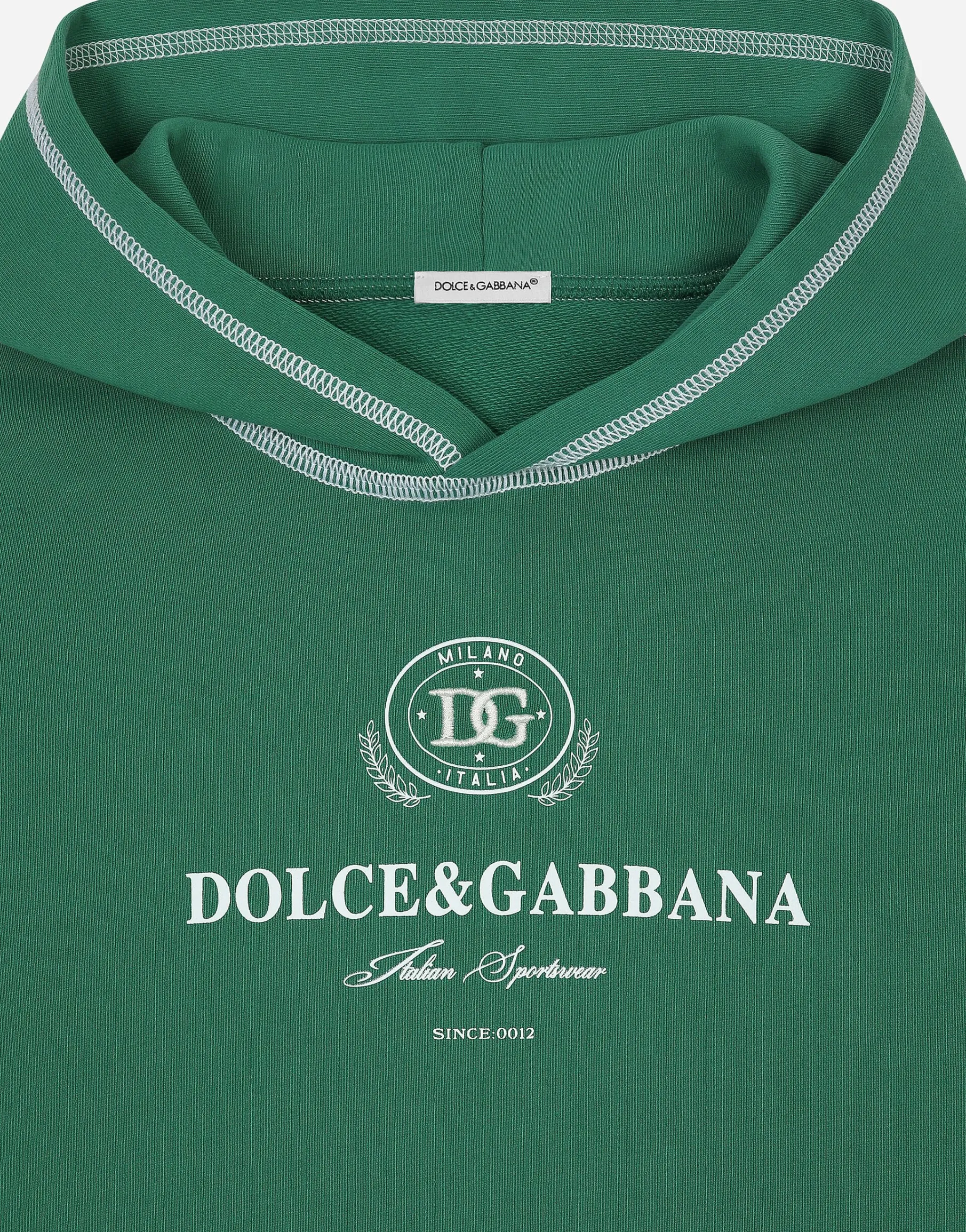 Jersey hoodie with contrasting stitching and Dolce&Gabbana logo