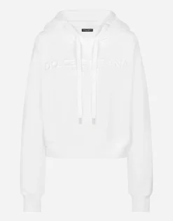 Jersey hoodie with embossed logo
