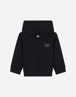 Jersey hoodie with logo tag