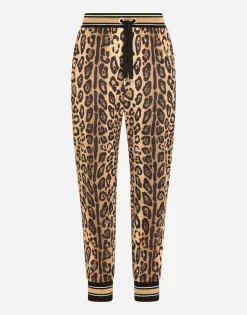 Jersey jogging pants with leopard print