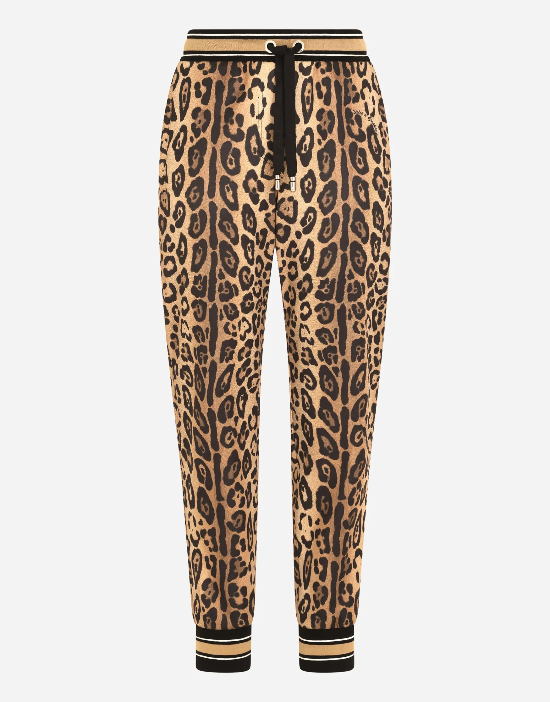 Jersey jogging pants with leopard print