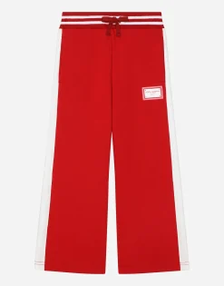 Jersey jogging pants with logo tag