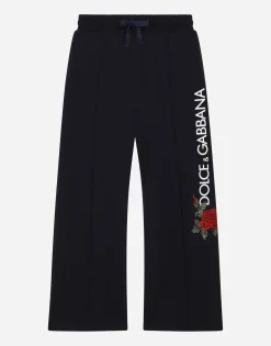 Jersey jogging pants with logo and rose print