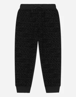 Jersey jogging pants with all-over flocked print