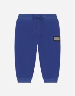 Jersey jogging pants with logo tag