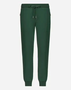 Jersey jogging pants with branded tag