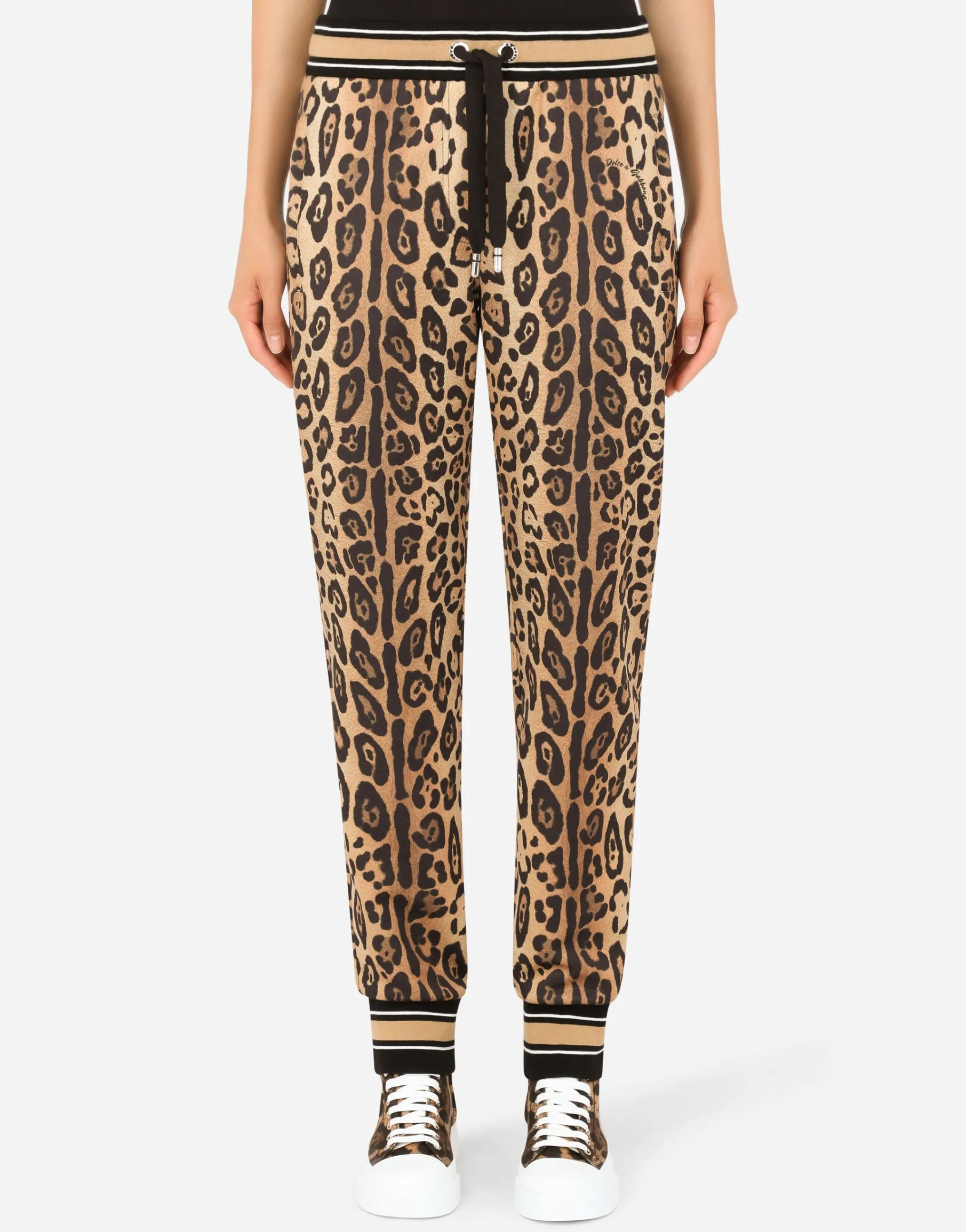 Jersey jogging pants with leopard print