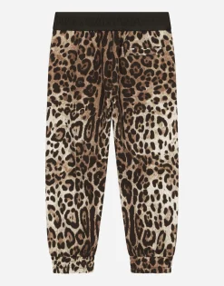 Jersey jogging pants with leopard print