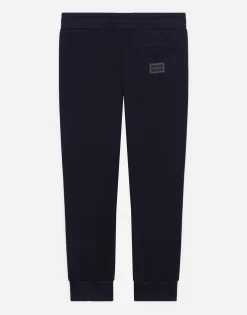 Jersey jogging pants with logo plate
