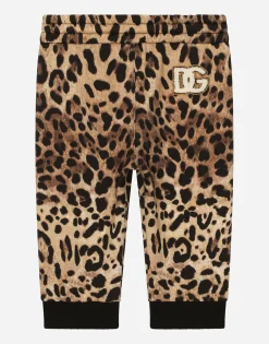 Jersey jogging pants with leopard print