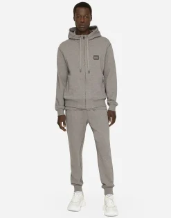 Jersey jogging pants with branded tag