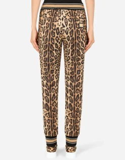Jersey jogging pants with leopard print
