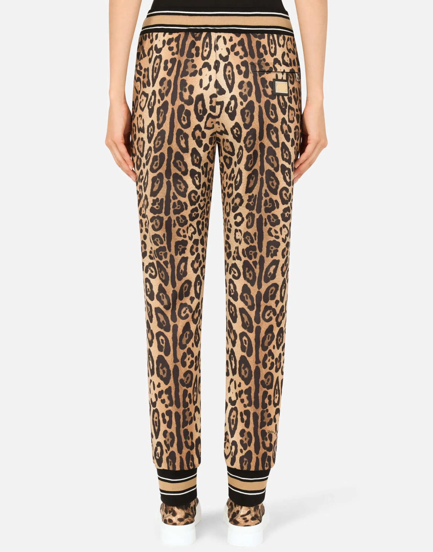 Jersey jogging pants with leopard print